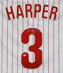 Bryce Harper Philadelphia Phillies Signed Autographed White Pinstripe #3 Jersey PAAS COA
