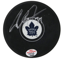Auston Matthews Toronto Maple Leafs Signed Autographed Logo NHL Hockey Puck PAAS COA with Display Holder