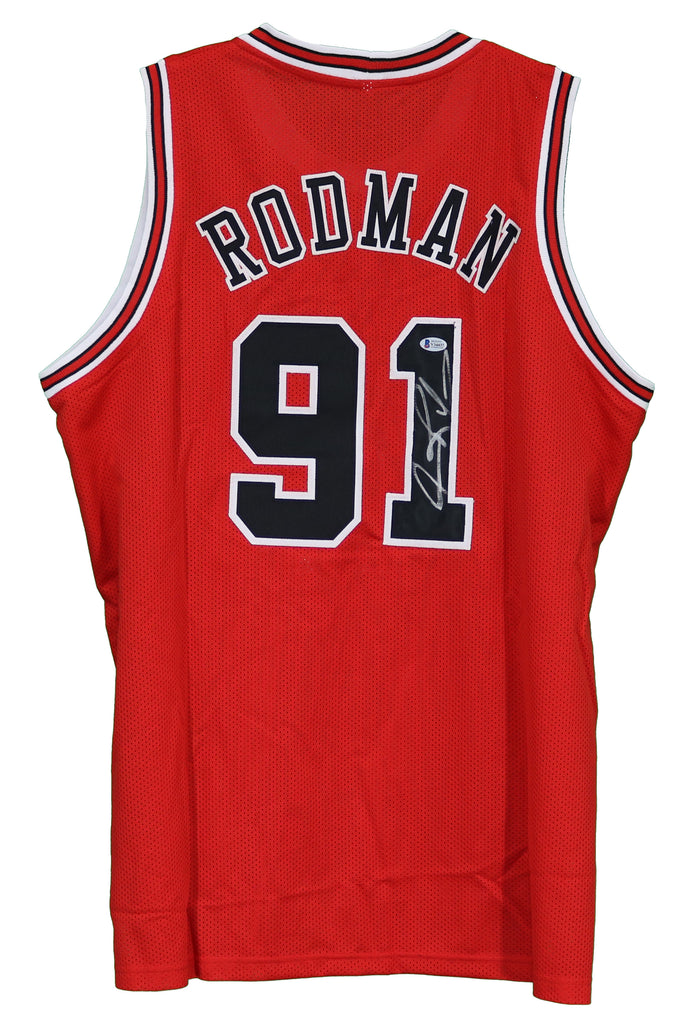Chicago Bulls Dennis Rodman Autographed Framed Red Jersey Beckett BAS Stock  #209443
