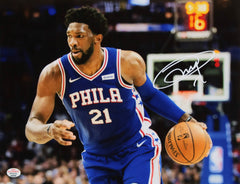 Joel Embiid Philadelphia 76ers Signed Autographed 8" x 10" Dribbling Photo PAAS COA