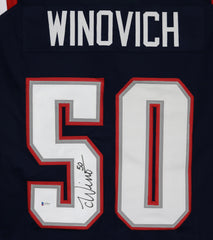 Chase Winovich New England Patriots Signed Autographed Blue #50 Custom Jersey Beckett Witness COA