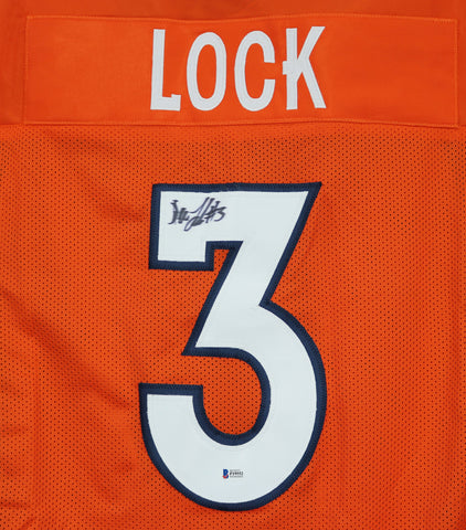Drew Lock Denver Broncos Signed Autographed Orange #3 Custom Jersey Beckett Witnessed Sticker Hologram Only