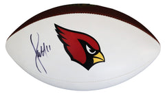 Larry Fitzgerald Arizona Cardinals Signed Autographed White Panel Logo Football JSA COA