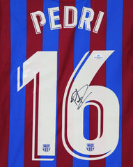 Pedri Barcelona Signed Autographed Blue and Red #16 Jersey Five Star Grading COA