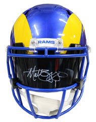 Matthew Stafford Los Angeles Rams Signed Autographed Football Visor with Riddell Full Size Speed Replica Football Helmet Heritage Authentication COA