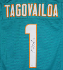Tua Tagovailoa Miami Dolphins Signed Autographed Aqua #1 Custom Jersey Five Star Grading COA