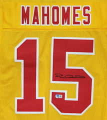 Patrick Mahomes Kansas City Chiefs Signed Autographed Yellow #15 Custom Jersey Beckett Witness Certification
