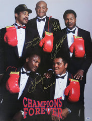 Muhammad Ali Frazier Foreman Norton Holmes Signed Autographed 15" x 19-1/2" Champions Forever Poster Photo AASC COA