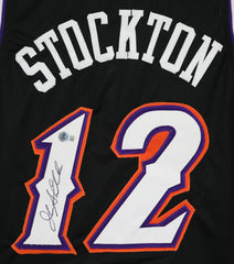 John Stockton Utah Jazz Signed Autographed Black #12 Custom Jersey Beckett Witness Certification