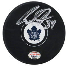 Auston Matthews Toronto Maple Leafs Signed Autographed Logo Hockey Puck PAAS COA- SPOT