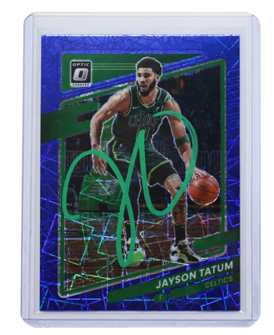 Jayson Tatum Boston Celtics Signed Autographed 2021-22 Panini Donruss Optic Blue Velocity Prizm #25 Basketball Card Five Star Grading Certified