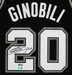 Manu Ginobili San Antonio Spurs Signed Autographed Black #20 Jersey Beckett Witness Certification