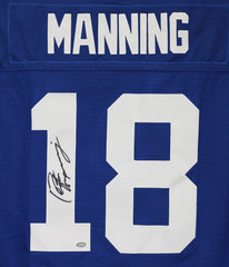 Peyton Manning Indianapolis Colts Signed Autographed Blue #18 Jersey Mounted Memories COA