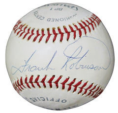 Frank Robinson Baltimore Orioles Cincinnati Reds Cleveland Indians Signed Autographed Spalding Baseball JSA COA with Display Holder
