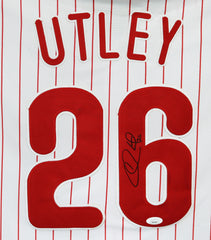 Chase Utley Philadelphia Phillies Signed Autographed White Pinstripe #26 Jersey JSA COA