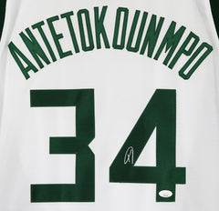 Giannis Antetokounmpo Milwaukee Bucks Signed Autographed White #34 Custom Jersey JSA COA