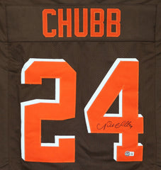 Nick Chubb Cleveland Browns Signed Autographed Brown #24 Custom Jersey Beckett Witness Certification