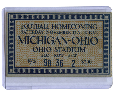 Ohio State Buckeyes vs. Michigan Wolverines 1926 Football Game Homecoming Ohio Stadium Ticket Stub