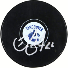 Daniel Sedin Vancouver Canucks Signed Autographed Logo Hockey Puck JSA COA with Display Holder