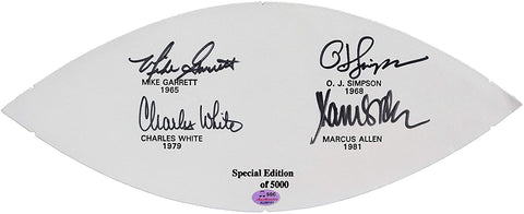 O. J. Simpson, Marcus Allen, Mike Garrett and Charles White USC Trojans Heisman Trophy Winners Signed Autographed Football Panel SGC COA