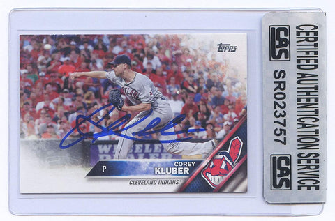 Corey Kluber Cleveland Indians Signed Autographed 2016 Topps #64 Baseball Card CAS Certified