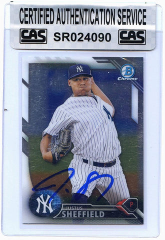 Justus Sheffield New York Yankees Signed Autographed 2016 Bowman Chrome Draft #BDC-125 Rookie Baseball Card CAS Certified