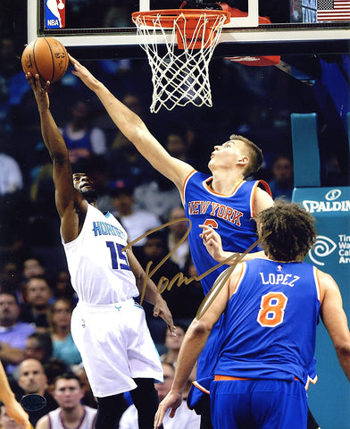 Kristaps Porzingis New York Knicks Signed Autographed 8" x 10" Blocking Shot Photo PAAS COA