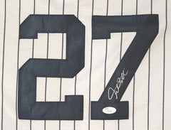 Giancarlo Stanton New York Yankees Signed Autographed White Pinstripe #27 Jersey JSA Letter COA