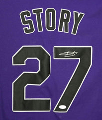 Trevor Story Colorado Rockies Signed Autographed Purple #27 Jersey JSA COA