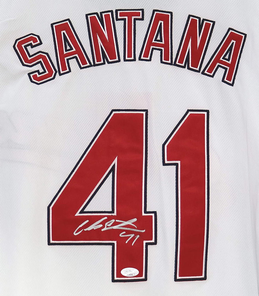 Carlos Santana Cleveland Indians Autographed White #41 Jersey JSA COA –