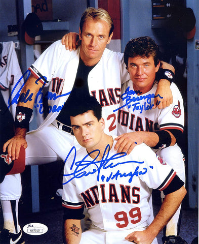 Charlie Sheen, Tom Berenger, and Corbin Bernsen Cleveland Indians Signed Autographed Major League Movie 8" x 10" Photo JSA COA