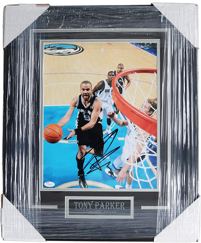 Tony Parker San Antonio Spurs Signed Autographed 22" x 18" Framed Photo JSA COA
