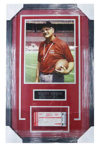 Woody Hayes Ohio State Buckeyes 30" x 19" Framed Display with 11" x 14" Photo and Signed Autographed Boarding Pass