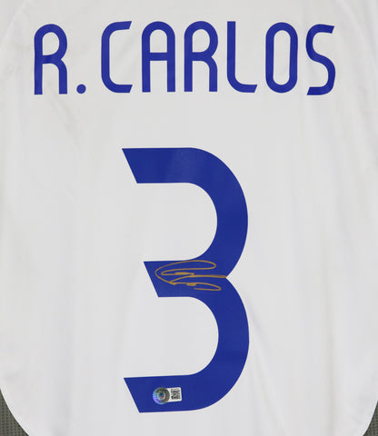Roberto Carlos Signed Autographed Real Madrid White #3 Jersey Beckett COA