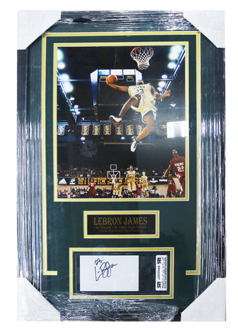 Lebron James St. Vincent-St. Mary Irish High School 27-1/2" x 17-3/4" Framed Display with 11" x 14" Photo and Signed Autographed Index Card CAS COA