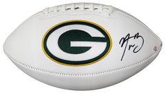 Aaron Rodgers Green Bay Packers Signed Autographed White Panel Logo Football PAAS COA - SMUDGED SIGNATURE
