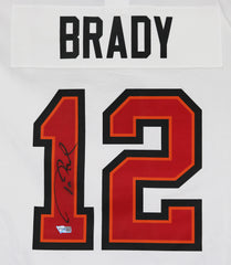 Tom Brady Tampa Bay Buccaneers Signed Autographed White #12 Jersey Fanatics Certification - SMUDGED AUTOGRAPH