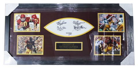 O. J. Simpson, Marcus Allen, Mike Garrett and Charles White USC Trojans Heisman Trophy Winners Signed Autographed 35" x 17" Framed Football Panel Display SGC COA