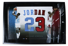 Michael Jordan Signed Autographed UNC Tar Heels / Chicago Bulls "Championship Shots" Jersey Numbers Framed Display UDA Upper Deck COA