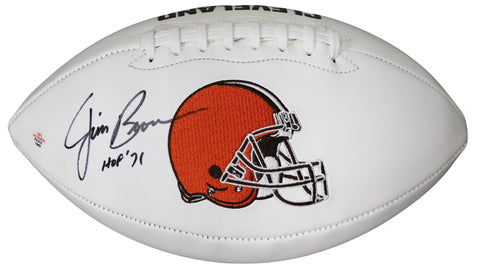 Jim Brown Cleveland Browns Signed Autographed White Panel Logo Football PAAS COA - SLIGHT BLEMISH
