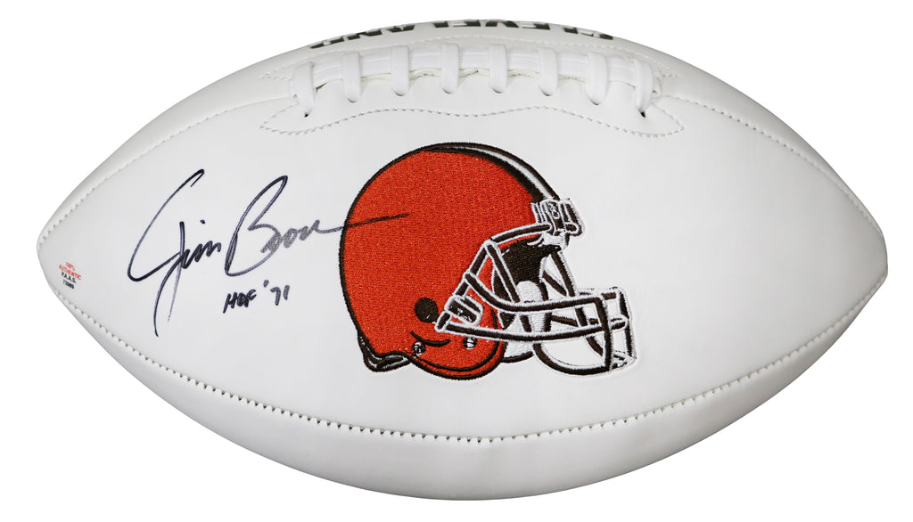 Jim Brown Cleveland Browns Autographed White Panel Logo Football – Sports- Autographs.com