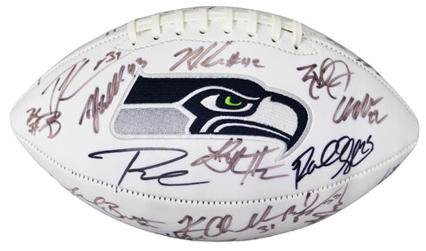 Seattle Seahawks 2016 Team Signed Autographed White Panel Logo Football Authenticated Ink COA Wilson Sherman Chancellor