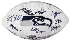 Seattle Seahawks 2015 Team Signed Autographed White Panel Logo Football Authenticated Ink COA Wilson Lynch Sherman