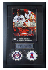 Bryce Harper Washington Nationals and Mike Trout Los Angeles Angels Dual Signed Autographed 22" x 14" Rookie Of The Year Framed Photo Global COA