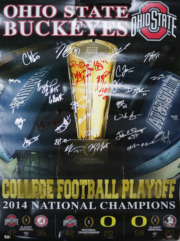 Ohio State Buckeyes 2014-15 NCAA National Football Champions Team Signed Autographed 24" x 36" Poster Witnessed Global COA Meyer Elliott Bosa