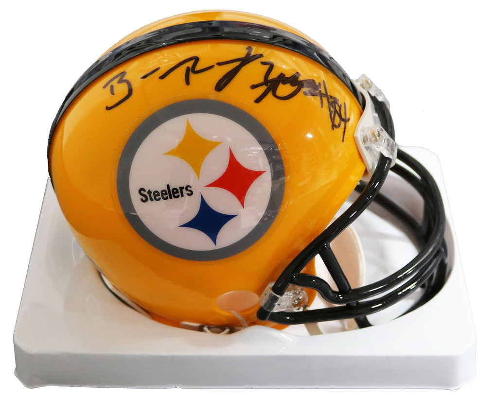 Ben Roethlisberger and Antonio Brown Pittsburgh Steelers Signed Autographed  Football Mini Yellow Throwback Helmet PAAS COA