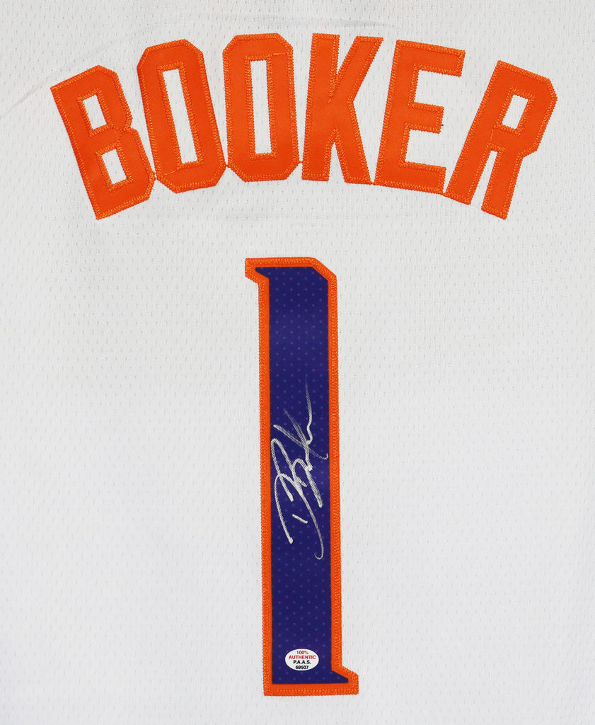 Devin Booker Phoenix Suns Signed Autographed White #1 Jersey PAAS COA –