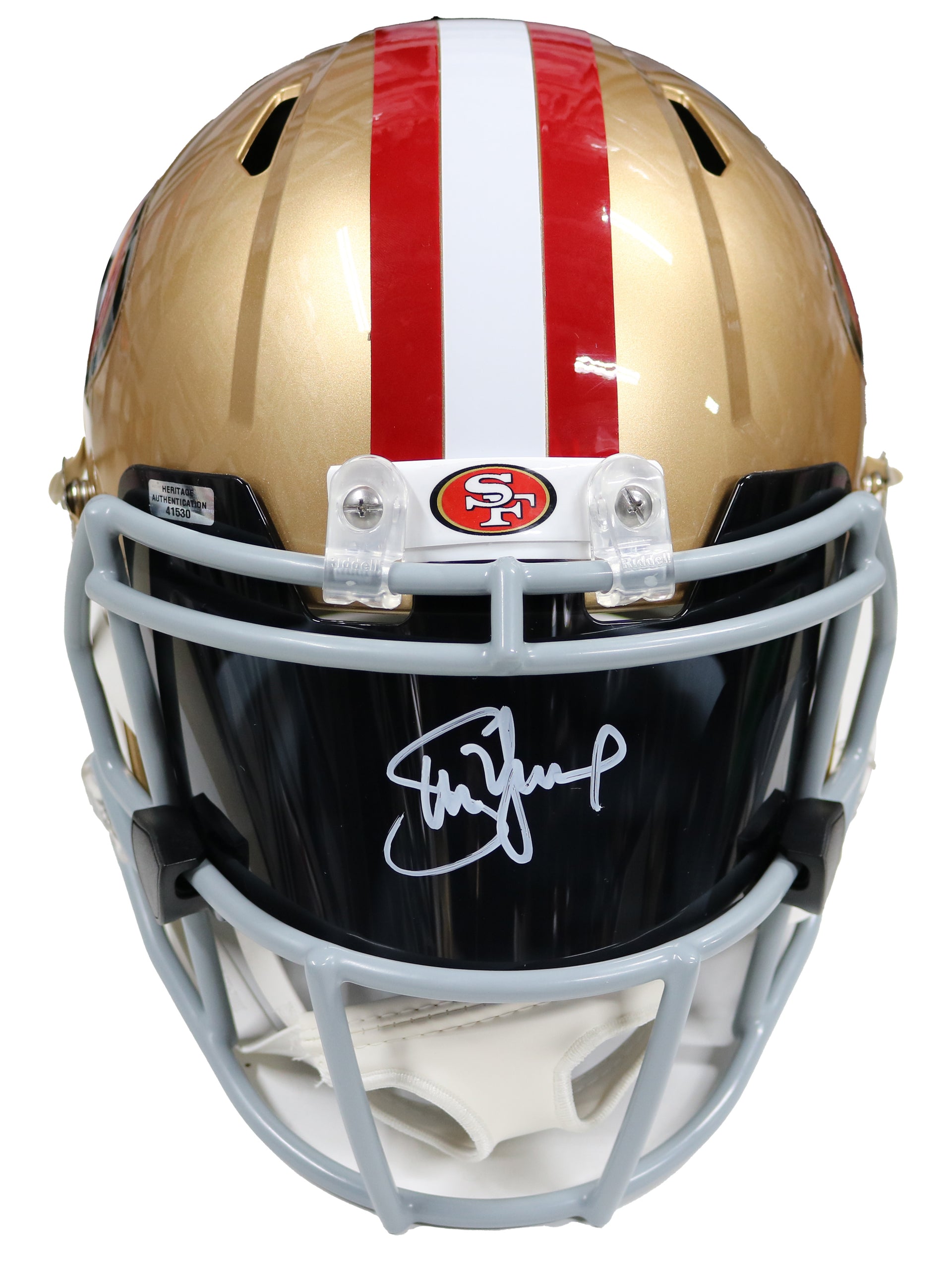 Steve Young San Francisco 49ers Signed Autographed Football Visor with Riddell Revolution Speed Full Size Replica Football Helmet Heritage Steve Young San Francisco 49ers Signed Autographed Football Visor with Riddell Revolution Speed Full Size Replica Football Helmet Heritage