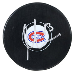 Max Domi Montreal Canadiens Signed Autographed Canadiens Logo NHL Hockey Puck Global COA with Display Holder
