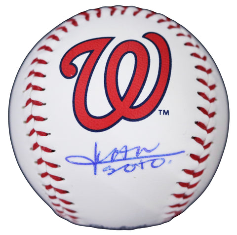 Juan Soto Washington Nationals Signed Autographed Rawlings Major League Logo Baseball Blue Auto Global COA with Display Holder